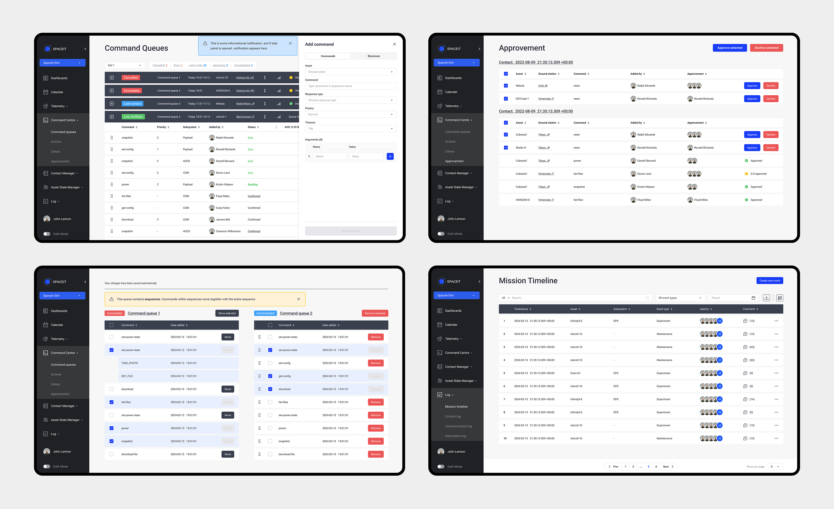 Commands, alerts and mission log workflow